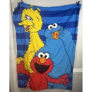 VTG Sesame Street Elmo Cookie Monster Big Bird Quilted Baby Blanket Crib 42x55